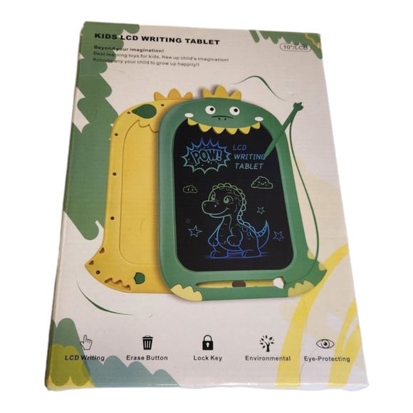 Kids LCD Writing Tablet 10" - Cute Green and Yellow Dinosaur Design - Picture 4 of 4